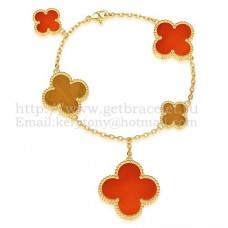 Pulsera Van Cleef Arpels Magic Alhambra 5 Motivos Oro Amarillo Con Ojo De Tigre Cornalina