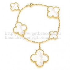 Pulsera Van Cleef Arpels Magic Alhambra 5 Motivos Oro Amarillo Con Nácar Blanco