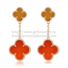Pendientes Van Cleef Arpels Magic Alhambra Oro Rosa Con Ojo De Tigre Cornalina