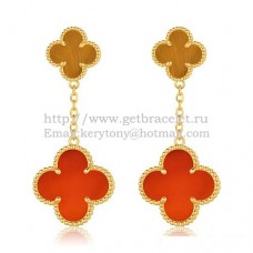 Pendientes Van Cleef Arpels Magic Alhambra Oro Amarillo Con Ojo De Tigre Cornalina