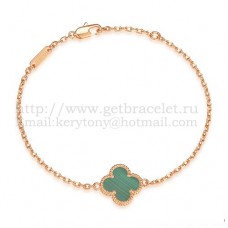 Van Cleef Arpels Pulsera Sweet Alhambra De Oro Rosa Con Malaquita Nácar