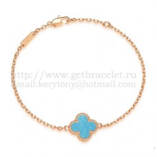 Van Cleef Arpels Pulsera Sweet Alhambra De Oro Rosa Con Nácar Turquesa