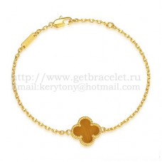 Van Cleef Arpels Pulsera Sweet Alhambra De Oro Amarillo Con Ojo De Tigre Y Nácar