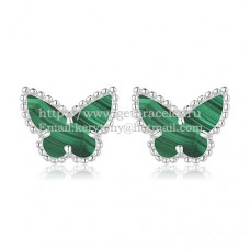 Van Cleef Arpels Pendientes Mariposa Sweet Alhambra Oro blanco con nácar malaquita