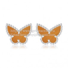 Pendientes Van Cleef Arpels Sweet Alhambra Mariposa Oro Blanco Con Ojo De Tigre Nácar