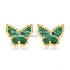 Van Cleef Arpels Pendientes Mariposa Sweet Alhambra Oro amarillo con nácar malaquita