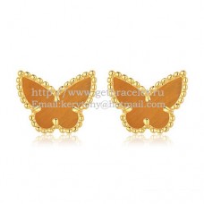 Van Cleef Arpels Pendientes Mariposa Sweet Alhambra Oro Amarillo Con Ojo De Tigre Nácar