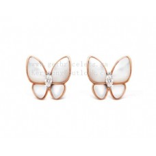 Van Cleef Arpels Pendientes Dos Mariposas Nácar Con Diamante Oro rosa