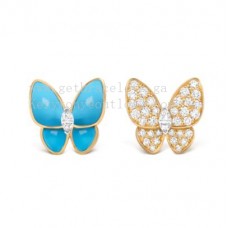 Pendientes Van Cleef Arpels Dos Mariposas Oro amarillo con diamantes y turquesa