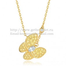 Collar con dos mariposas de Van Cleef Arpels, combinación de piedras en oro amarillo y pavé de diamantes