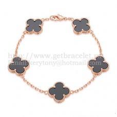 Pulsera Van Cleef Arpels Alhambra 5 Motivos Oro Rosa Con Ágata Negra Nácar