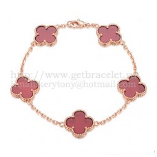 Pulsera Van Cleef Arpels Alhambra 5 Motivos Oro Rosa Con Nácar Cornalina