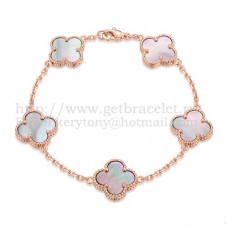 Pulsera Van Cleef Arpels Alhambra 5 Motivos Oro Rosa Con Nácar Gris