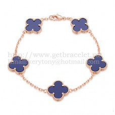 Pulsera Van Cleef Arpels Alhambra 5 Motivos Oro Rosa Con Lapislázuli Nácar