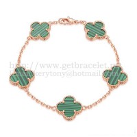 Pulsera Van Cleef Arpels Alhambra 5 Motivos Oro Rosa Con Malaquita Nácar