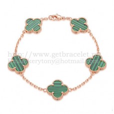 Pulsera Van Cleef Arpels Alhambra 5 Motivos Oro Rosa Con Malaquita Nácar