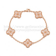 Pulsera Van Cleef Arpels Alhambra 5 Motivos Oro Rosa Con Diamantes Redondos