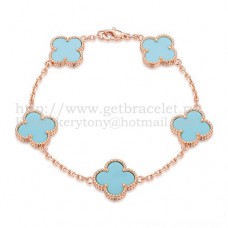 Pulsera Van Cleef Arpels Alhambra 5 Motivos Oro Rosa Con Nácar Turquesa