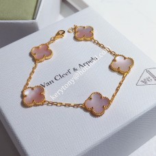 Pulsera Van Cleef Arpels Alhambra 5 Motivos Oro Rosa Con Nácar Rosa Primavera