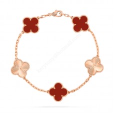 Pulsera Van Cleef Arpels Alhambra 5 Motivos Oro Rosa con Cornalina