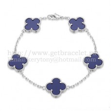 Pulsera Van Cleef Arpels Alhambra 5 Motivos Oro Blanco Con Lapislázuli Nácar