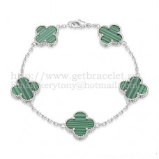 Pulsera Van Cleef Arpels Alhambra 5 Motivos Oro Blanco Con Malaquita Nácar