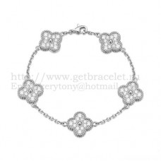 Pulsera Van Cleef Arpels Alhambra 5 Motivos Oro Blanco Con Diamantes Redondos