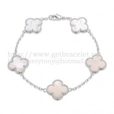 Pulsera Van Cleef Arpels Alhambra 5 Motivos Oro Blanco Con Nácar Blanco