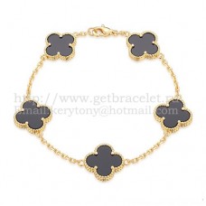 Pulsera Van Cleef Arpels Alhambra 5 Motivos Oro Amarillo Con Ágata Negra Nácar