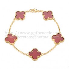 Pulsera Van Cleef Arpels Alhambra 5 Motivos Oro Amarillo Con Nácar Cornalina