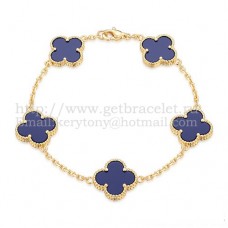 Pulsera Van Cleef Arpels Alhambra 5 Motivos Oro Amarillo Con Lapislázuli Nácar