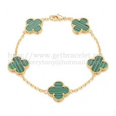 Pulsera Van Cleef Arpels Alhambra 5 Motivos Oro Amarillo Con Malaquita Nácar