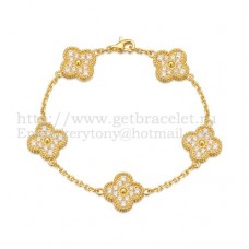 Pulsera Van Cleef Arpels Alhambra 5 Motivos Oro Amarillo Con Diamantes Redondos