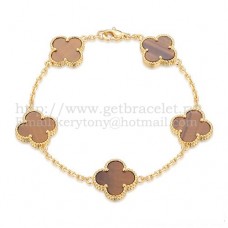Pulsera Van Cleef Arpels Alhambra 5 Motivos Oro Amarillo Con Ojo De Tigre Nácar