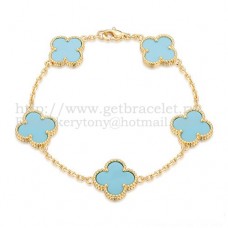 Pulsera Van Cleef Arpels Alhambra 5 Motivos Oro Amarillo Con Nácar Turquesa