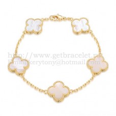 Pulsera Van Cleef Arpels Alhambra 5 Motivos Oro Amarillo Con Nácar Blanco