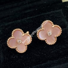 Pendiente Van Cleef Arpels Alhambra de oro rosa con nácar rosa y diamantes
