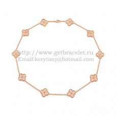 Collar largo Van Cleef Arpels Alhambra en oro rosa con 10 motivos y pavé de diamantes