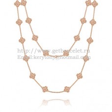 Collar largo Van Cleef Arpels Alhambra en oro rosa con 20 motivos y pavé de diamantes