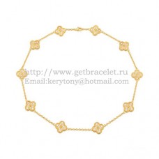 Collar largo Van Cleef Arpels Alhambra en oro amarillo con 10 motivos y pavé de diamantes