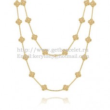 Collar largo Van Cleef Arpels Alhambra en oro amarillo con 20 motivos y pavé de diamantes