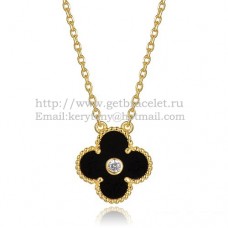 Colgante Van Cleef Arpels Alhambra de oro amarillo con ágata negra y diamantes redondos de nácar