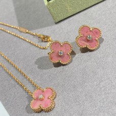 Colgante y Pendientes Van Cleef Arpels Alhambra Oro Champán con Diamante y Rodonita