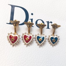 Pendientes Dior con colgante en forma de corazón y ribete de perlas de latón con forma de abeja Rojo/Azul
