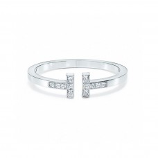 Tiffany Co. Pulsera con anillo cuadrado de diamantes pavimentados con doble T Tiffany en plata de ley Oferta